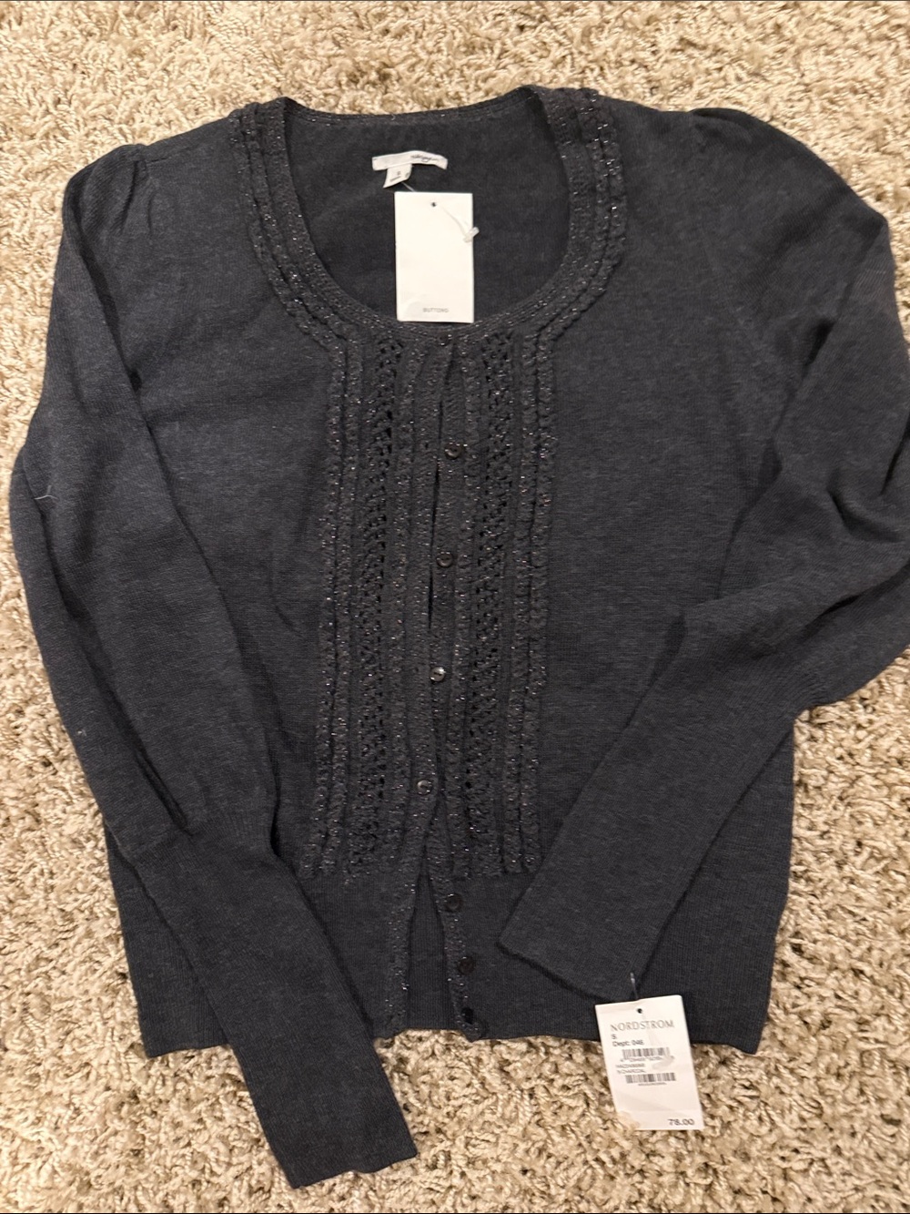 Nordstrom/Halogen Women’s Dark Gray Embellished Scoop Neck Cardigan Sweater